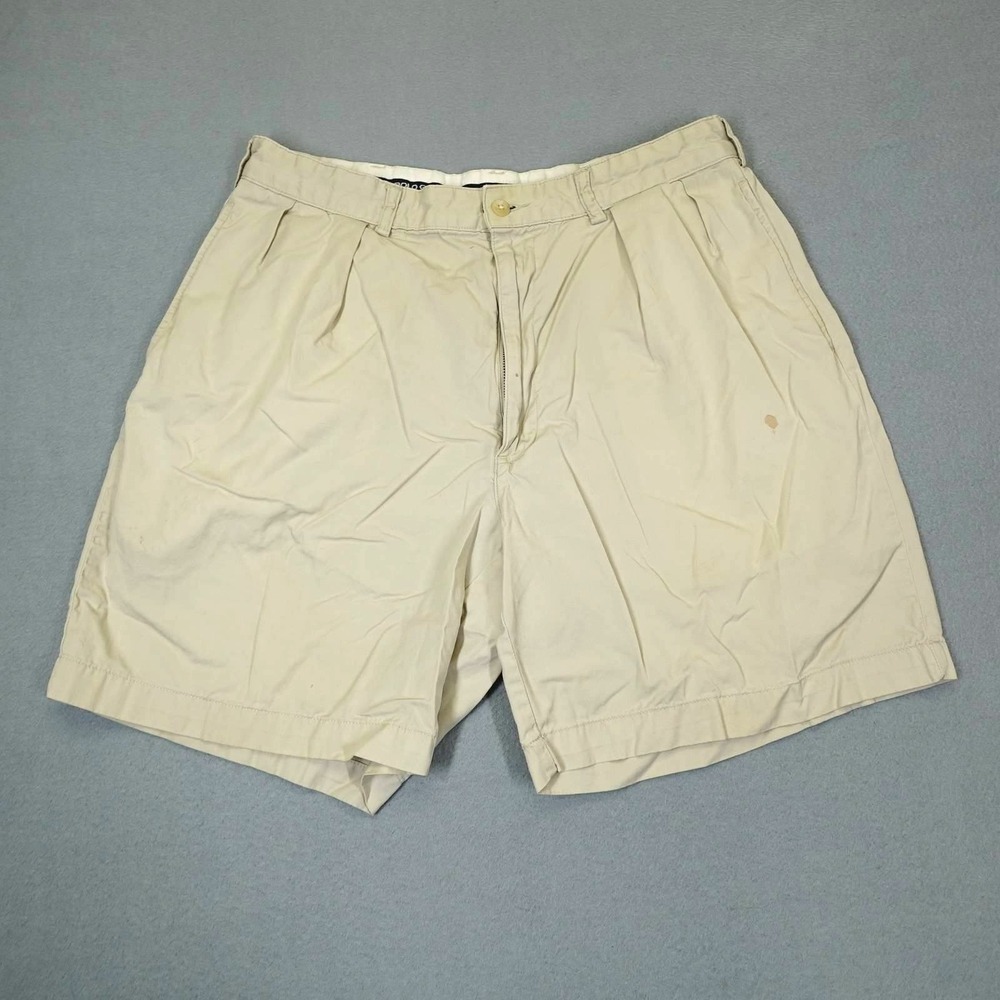 Polo Golf Shorts Mens 36 Beige Pleated Cotton Chino Casual Golfing Prep